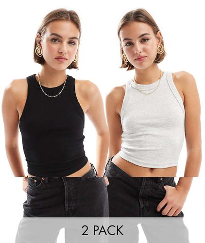 Lot de 2 tops à dos nageur - Noir et gris - Bershka - Modalova