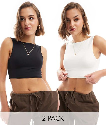 Lot de 2 tops près du corps à encolure bateau - et blanc - Bershka - Modalova