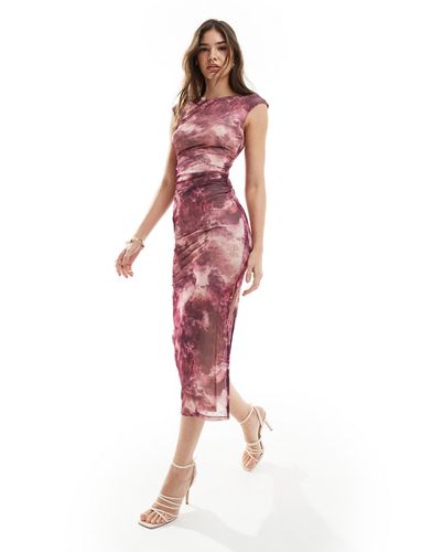 Robe mi-longue froncée à imprimé dégradé - Marron - Bershka - Modalova