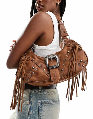 Sac porté épaule style western à franges - Marron - Bershka - Modalova