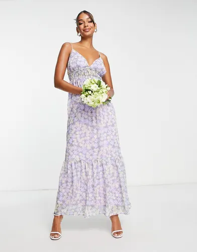 Blume - Robe caraco longue de mariée avec jupe ample et imprimé fleurs - Lilas - Blume Bridal - Modalova