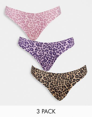 Lot de 3 culottes en microfibre à motif léopard - Jaune, violet et - Brave Soul - Modalova
