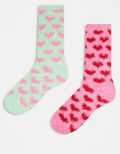 Lot de 2 paires de chaussettes duveteuses à motif caur - et vert - Brave Soul - Modalova