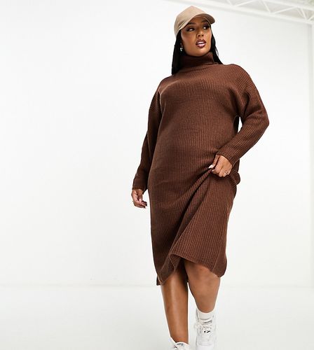 Plus - Emma - Robe longue en maille à col roulé - Marron chocolat - Brave Soul - Modalova