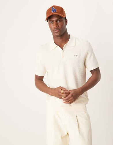 Polo manches courtes en maille de coton micro-texture  cusson logo - Crme - Gant - Modalova
