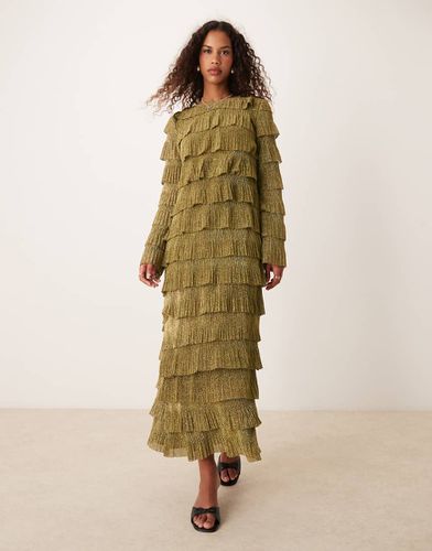 Robe longueur mollet à franges - Olive - Ghospell - Modalova