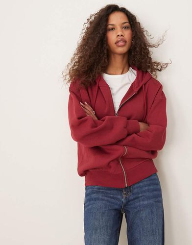 Sweat à capuche oversize avec fermeture éclair - Bordeaux - Gina Tricot - Modalova