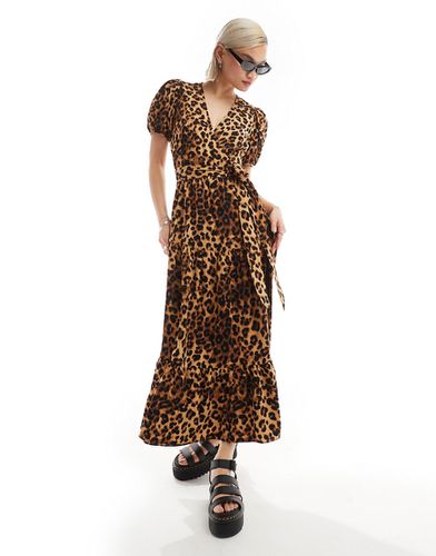 Robe cache-caur à manches volumineuses avec imprimé léopard - Glamorous - Modalova