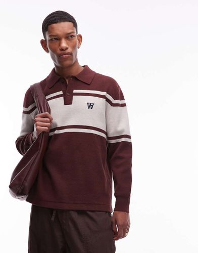 Curt - Polo en maille  manches longues et empicement  rayures - Marron et crme - Double A By Wood Wood - Modalova