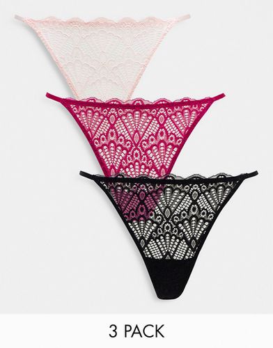 Leia - Lot de 3 strings en dentelle - Noir, fuchsia et rose - Dorina - Modalova