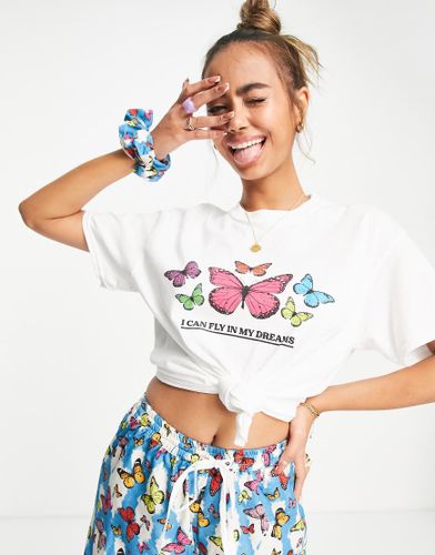 Ensemble de pyjama avec t-shirt oversize, pantalon et chouchou à motif papillons - Daisy Street - Modalova