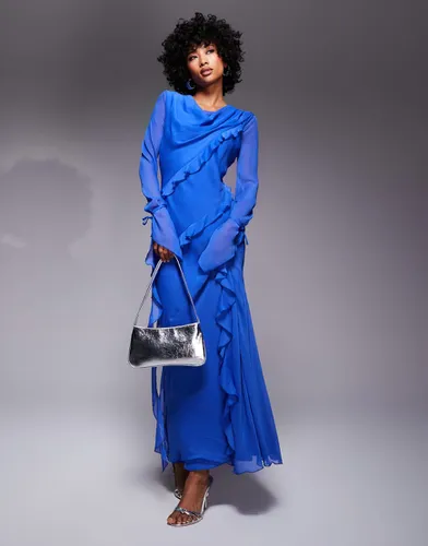 Robe volantée longue en mousseline - de cobalt - Daska - Modalova