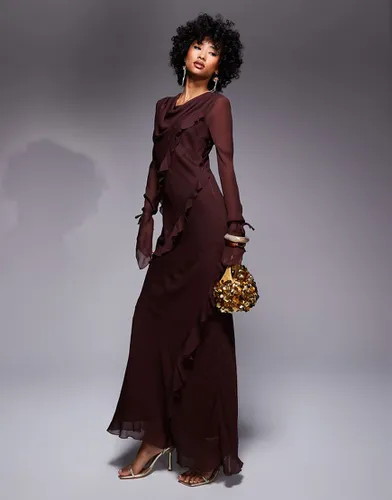 Robe volantée longue en mousseline - Marron chocolat - Daska - Modalova