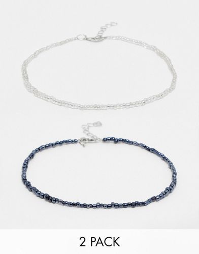 Lot de 2 bracelets de cheville en perles - Gris et argenté - Designb London - Modalova