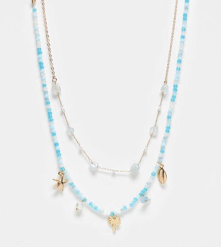 Lot de 2 colliers de perles style festival - Blanc et turquoise - Designb London - Modalova