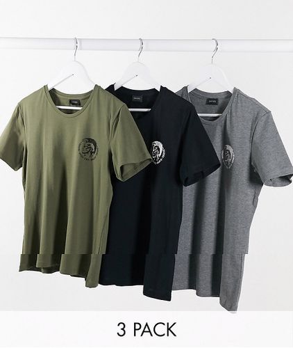 UMTEE-Randal - Lot de 3 t-shirts confort avec logo Mohawk - Noir/gris chiné/kaki - Diesel - Modalova