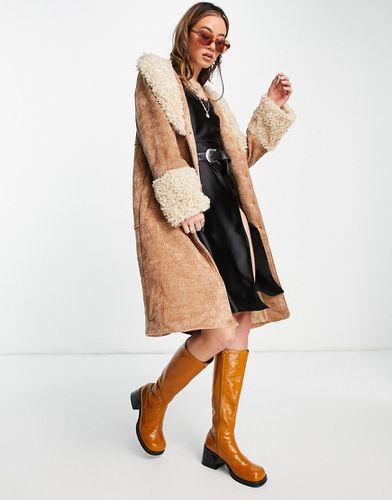 Manteau long en imitation daim avec col et poignets pelucheux - Emory Park - Modalova