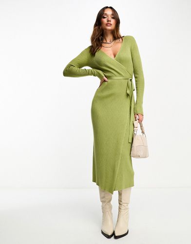 Robe mi-longue en maille nouée à la taille - Olive - Edited - Modalova
