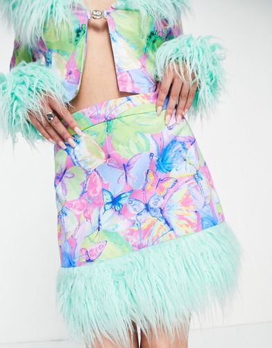 Mini-jupe d'ensemble en velours à motif papillon rétro et bordure en plumes - Elsie & Fred - Modalova