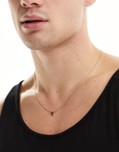 Collier simple et pendentif croix avec cristaux noirs - Faded Future - Modalova