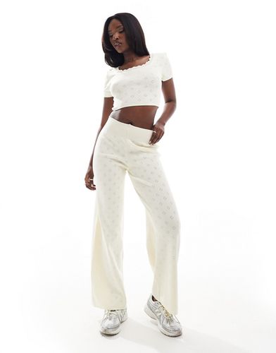 Pantalon large en maille pointelle avec taille rabattue - Ivoire - Fashionkilla - Modalova