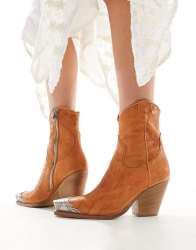 Brayden - Bottines style western en cuir à bout droit - Fauve profond - Free People - Modalova