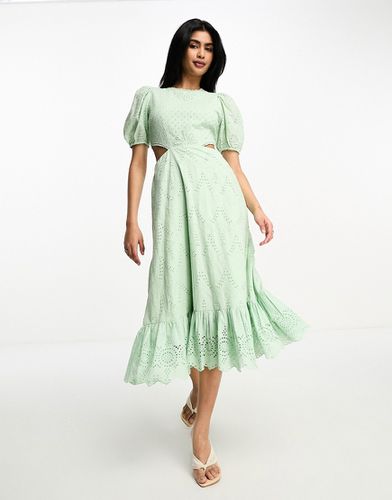 Robe mi-longue en broderie anglaise à découpes - Menthe - French Connection - Modalova