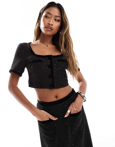 Crop top d'ensemble boutonné en bouclé avec poches - Kaiia - Modalova