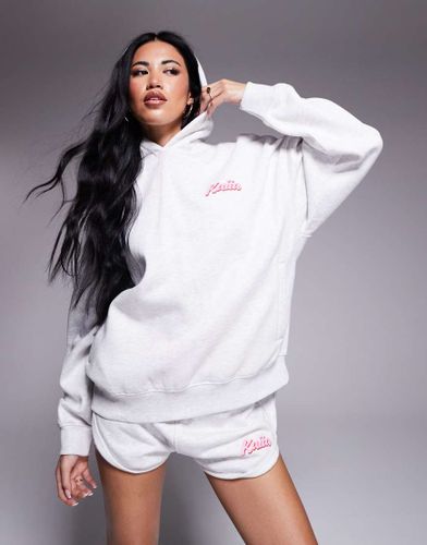 Sweat  capuche oversize en coton mlang avec logo imprim en relief - clair chin et rose pastel - Kaiia - Modalova