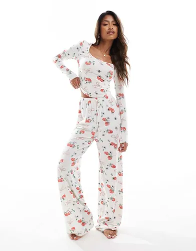 Pantalon large d'ensemble de pyjama à assortir - Imprimé fraises et nauds - Kaiia - Modalova