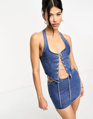 The Brand - Top d'ensemble en jean façon corset à lacets strassés - Kyo - Modalova