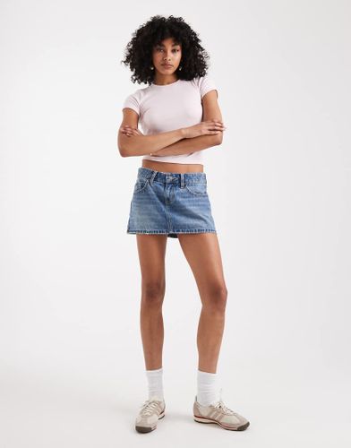 Mini-jupe en jean  taille basse et broderies - moyen dlav - Hollister - Modalova