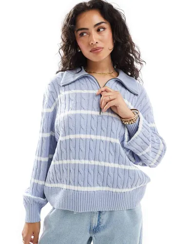 Pull à col zippé - Bleu et rayé - Hollister - Modalova