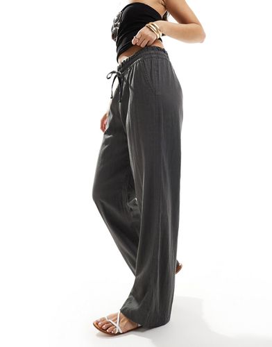 Pantalon baggy en lin avec liens à la taille - Gris/ - Hollister - Modalova