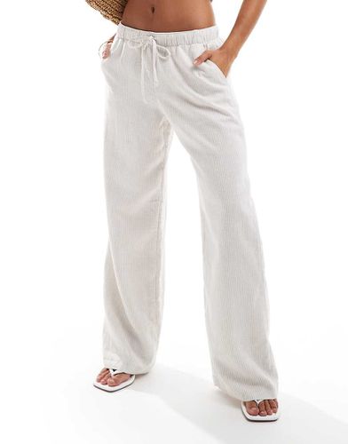 Pantalon rayé en lin à taille élastique - Beige - Hollister - Modalova