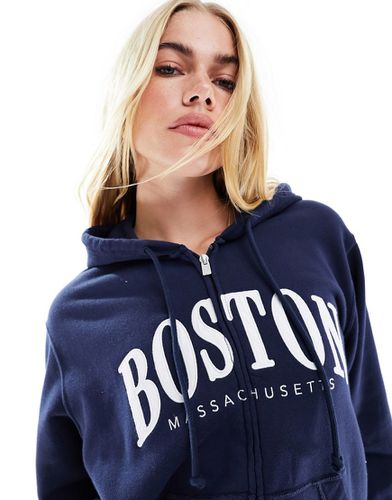 Sweat à capuche zippé à motif Boston - Bleu - Hollister - Modalova