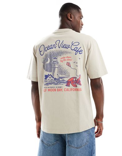 T-shirt coupe carrée avec imprimé Ocean View Cafe au dos - Hollister - Modalova