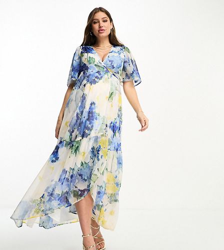 Robe portefeuille longue à fleurs et volants - Bleu - Hope & Ivy Maternity - Modalova