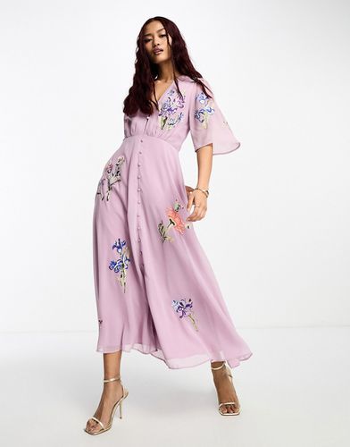 Robe longue à décolleté plongeant et broderies - Lilas - Hope & Ivy - Modalova