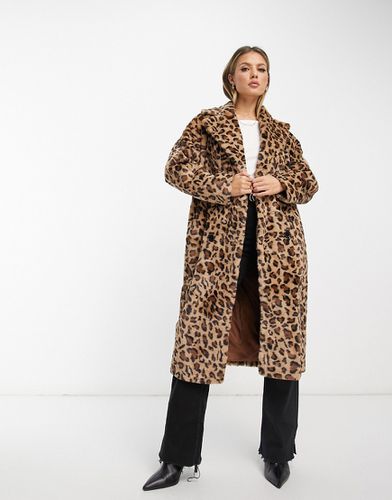 Manteau fausse fourrure à double boutonnage et imprimé léopard - Marron - Helene Berman - Modalova