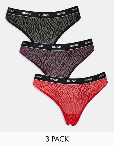 HUGO Bodywear - Lot de 3 strings en dentelle - Noir et rouge - Hugo Red - Modalova