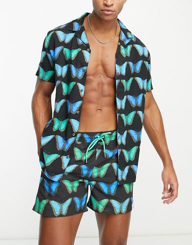 Chemise de plage à imprimé papillon - Noir et - Hunky Trunks - Modalova