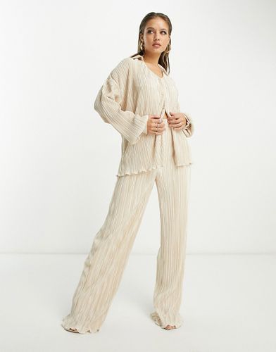 Pantalon large d'ensemble plissé - Crème - In The Style - Modalova