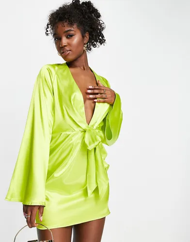 X Perrie Sian - Exclusivité - Robe chemise nouée devant - Citron - In The Style - Modalova