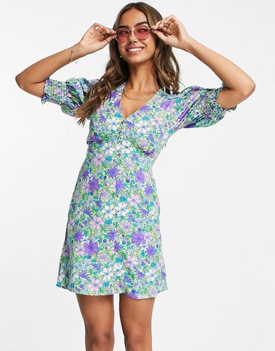 Robe courte rétro à imprimé floral de couleur vive - Influence - Modalova