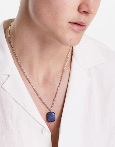 Icon - Collier en acier inoxydable avec pendentif en pierre bleue marbrée - Icon Brand - Modalova