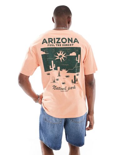 T-shirt oversize avec imprimé Arizona et coucher de soleil au dos - Corail - Jack & Jones - Modalova