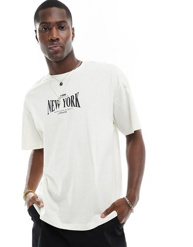 T-shirt oversize avec imprimé New York sur la poitrine - Écru - Jack & Jones - Modalova