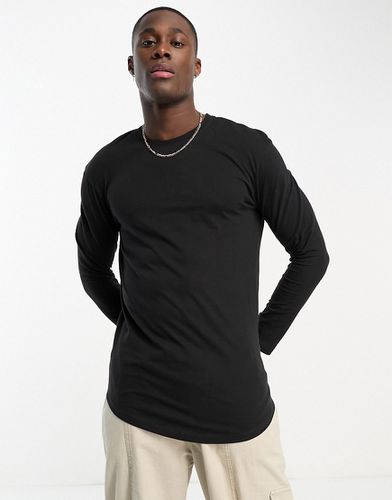 Essentials - T-shirt long à manches longues et ourlet arrondi - Noir - Jack & Jones - Modalova