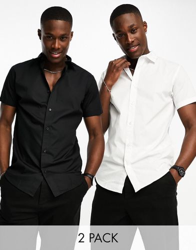 Lot de 2 chemises cintrées élégantes à manches courtes - Noir/blanc - Jack & Jones - Modalova